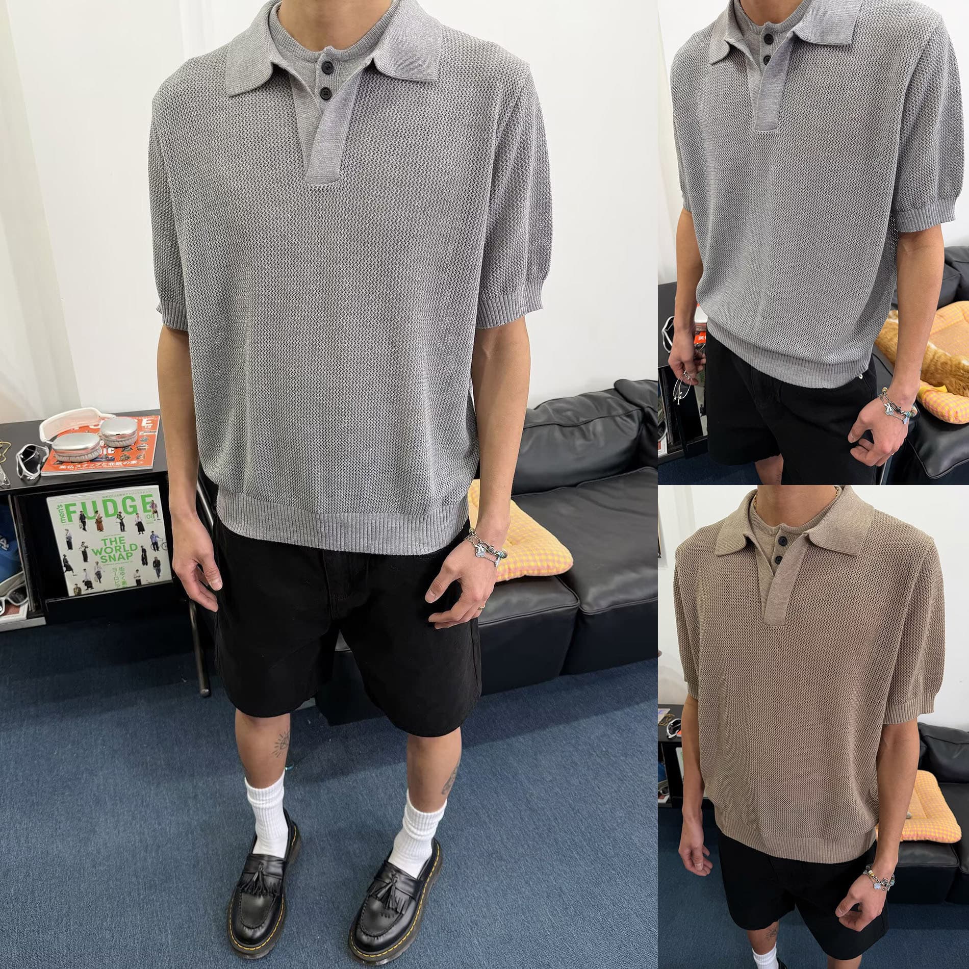 Polo Shirt Knitted Short Sleeve T-Shirt Men Turn-Down Collar Fake Two-Piece Henry Seagull Collar Old Money Style Summer Cross-Border Factory Wholesale