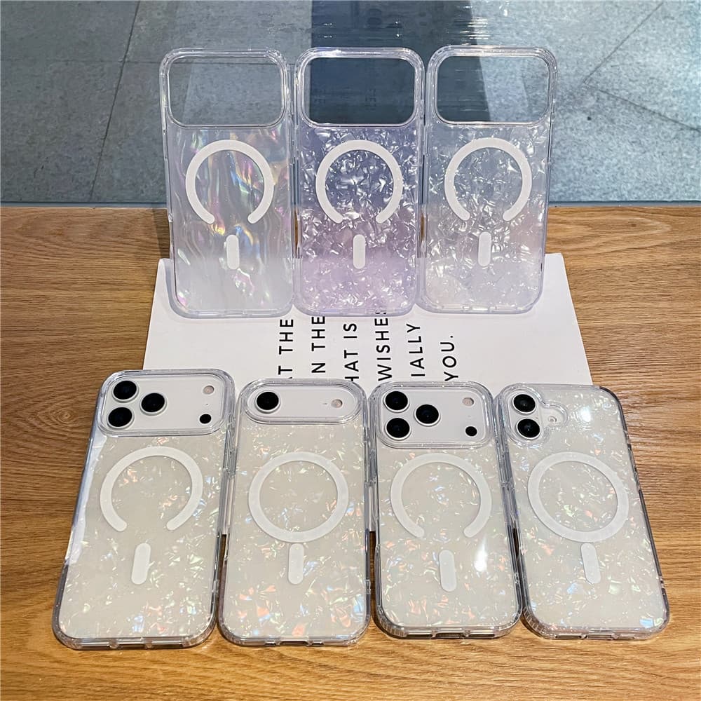 Shell Pattern Magnetic Phone Case for iPhone 17, Glitter Holographic 18Pro Protective Cover