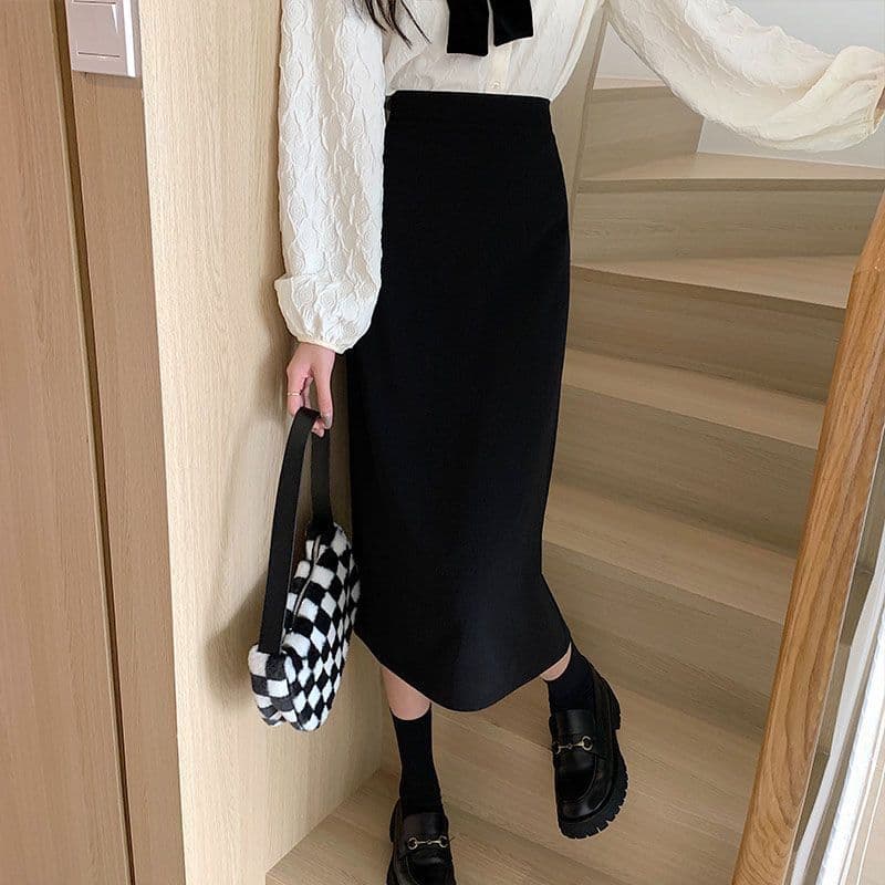 Women's Blazer Skirt, Midi Length, High Waist, Split, Korean Style, Loose, Versatile Skirt