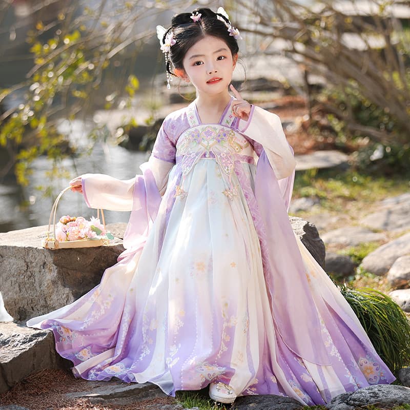 2025 New Style Hanfu Dress for Girls, Mid-Autumn Festival, Traditional Chinese Style, Tang Dynasty Style, Children's Autumn Ancient Costume Dress