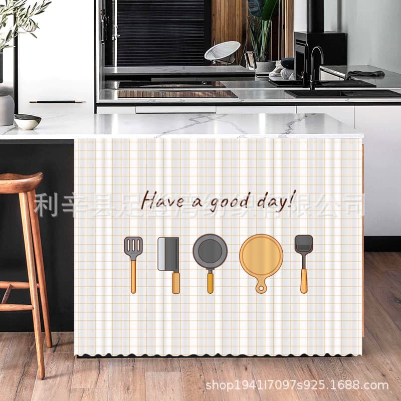 Cabinet Curtain Kitchen Door Curtain Oil-Proof Waterproof Sliding Rail Curtain for Cabinetless Shelves, Dish Cupboard, Stove, Clutter Hiding Curtain