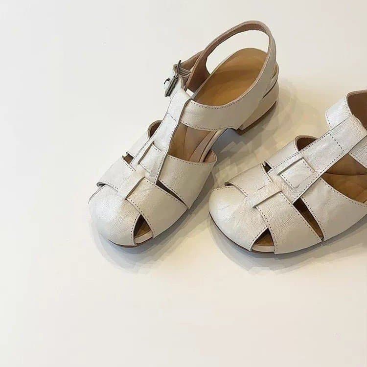 2026 Summer Chunky Heel Closed Toe Backless Sandals Women's Shoes Mid Heel Roman Sandals Retro Style Cage Sandals Hollow Out