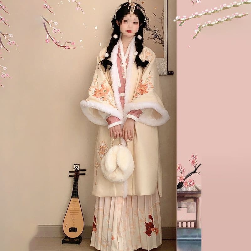 Moran Pavilion Hanfu for Women "Long Happy Rabbit" Song-style Long Jacket Pleated Skirt Cross-collar Daily Warm Autumn/Winter Set