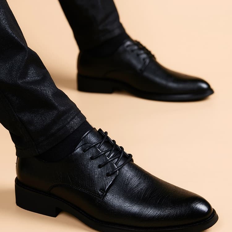Men's Genuine Leather Casual Black Height-Increasing British Style Soft Leather Soft Sole Breathable Lace-Up Business Formal Shoes