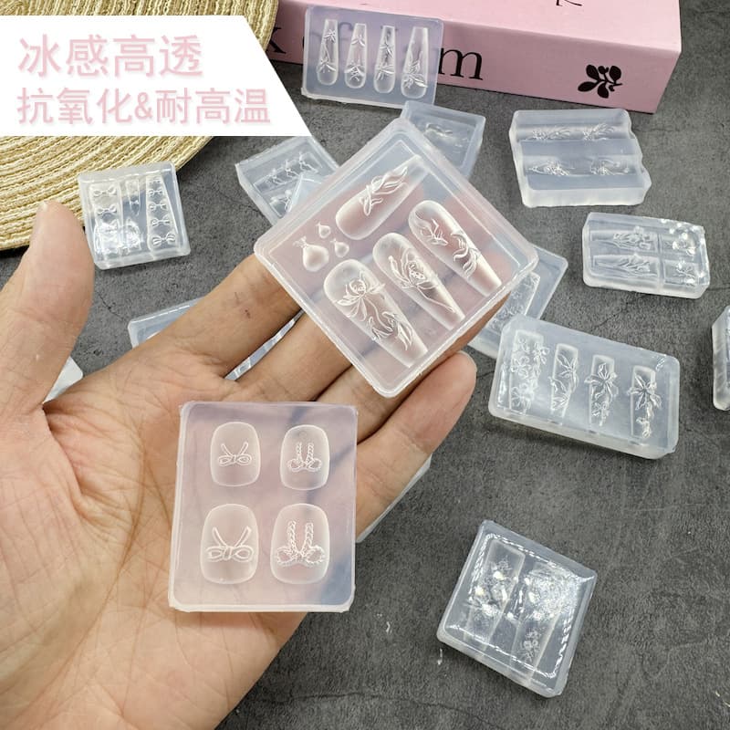 Ice-like high-transparency manicure mold tulip cartoon bow silicone film nail tool set factory wholesale