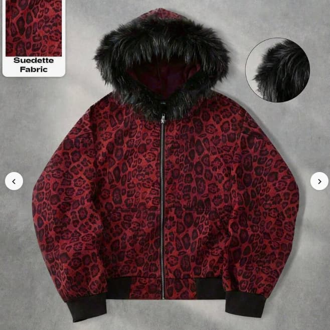 Cross-Border Foreign Trade Amazon European and American Trendy Fall Winter 3D Leopard Print Cardigan Hoodie Faux Fur Collar Suede Fleece Zip Jacket