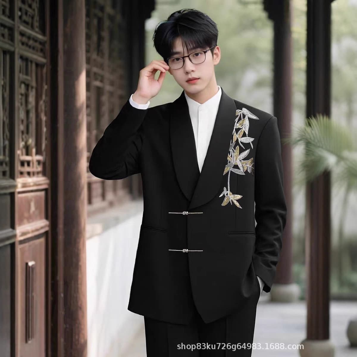 Jinfu Clothing Factory new Chinese-style men's wear Zhongshan suit set, groom's wedding attire toast dress Tang suit frog button national trend.