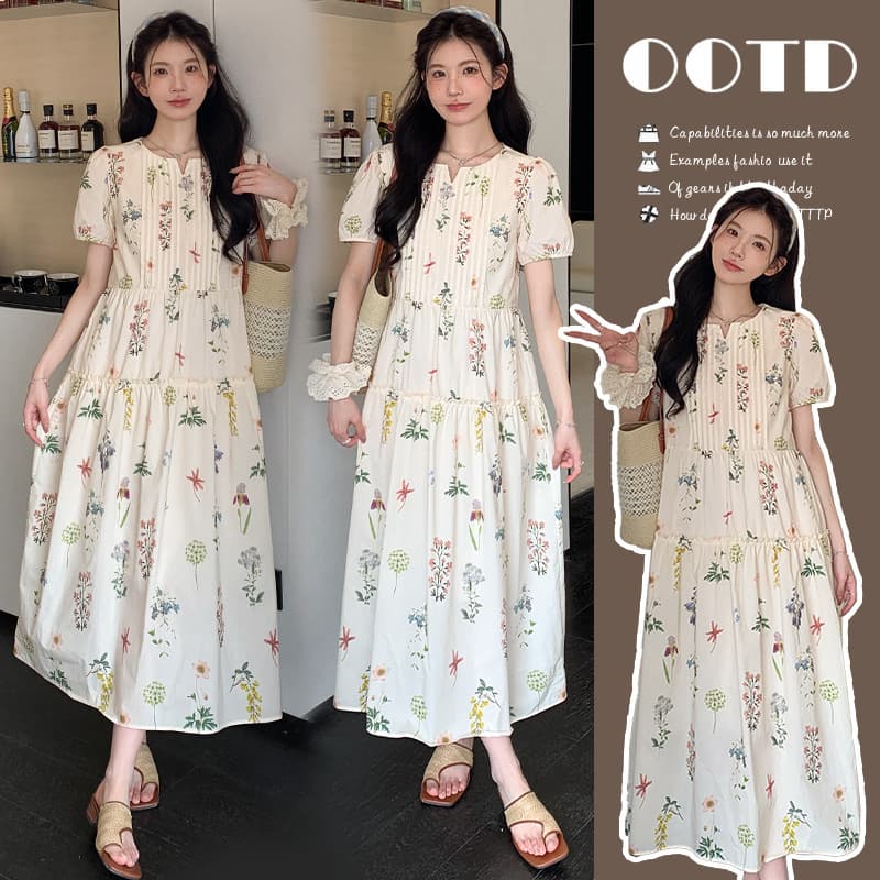 In-stock 2025 Summer Fashion Floral Chic Gentle Style Midi Maternity Dress