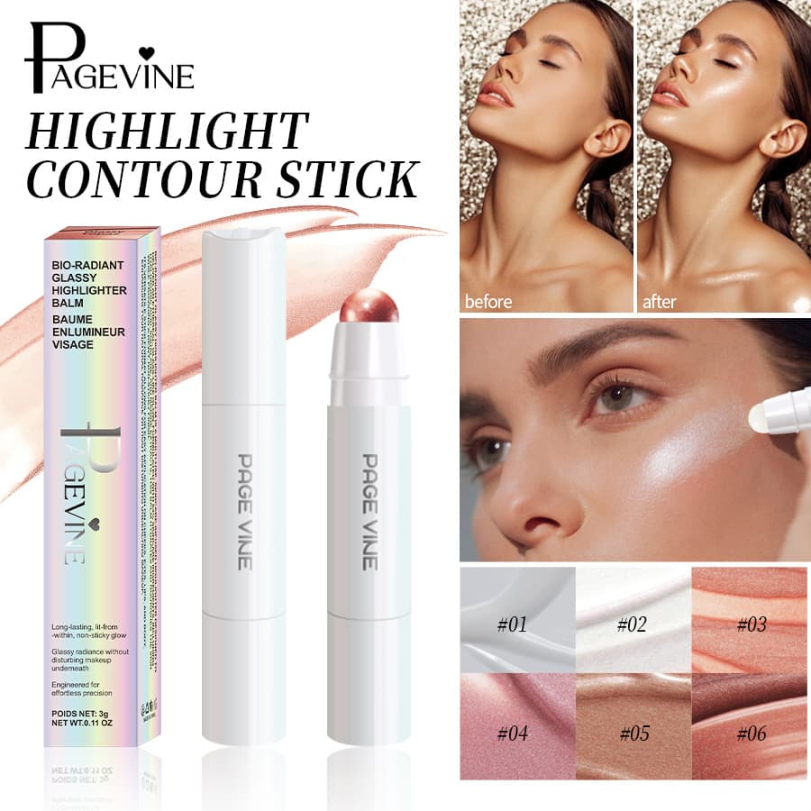 PAGE VINE Foreign Trade Clear Natural Dewy Skin Pearlescent Highlighter Shifting Eyeshadow Modifying Brightening Stick