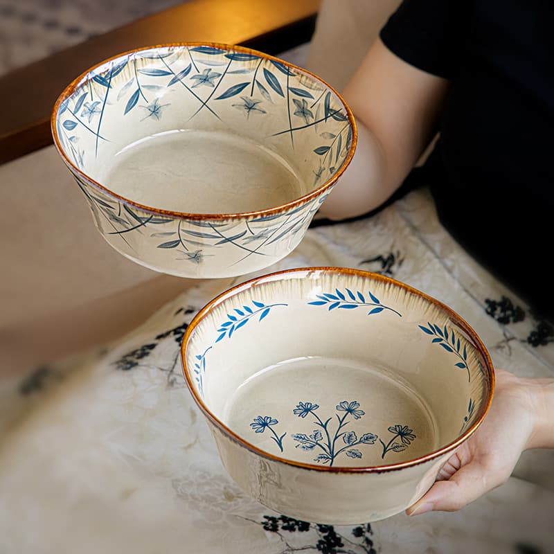Clearance Vintage Style 7-Inch Wide Rim Ceramic Bowl Salad Bowl Noodle Bowl Large Soup Bowl for Export