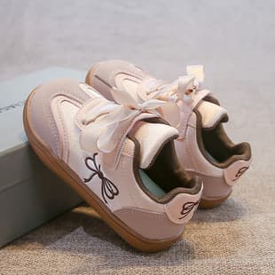 Girls Lace-up Casual Shoes Round Toe Flats Spring Autumn New Student Shoes Middle and Big Kids German Training Shoes Soft Sole Trendy Non-slip