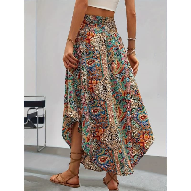 2026 In Stock European and American Cross-Border Hot Spring/Summer New Bohemian Ethnic Style Printed A-Line Skirt for Amazon