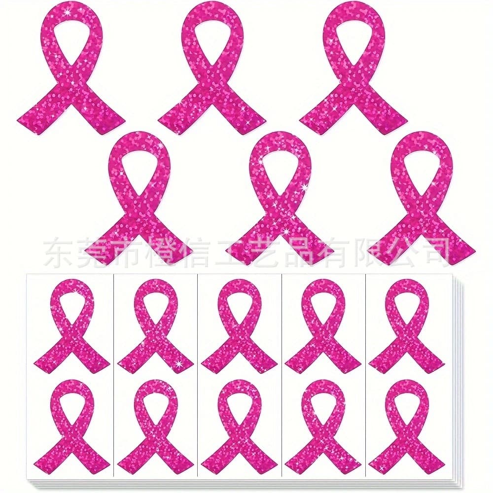 Amazon New Arrival in Stock Pink Ribbon Glitter Holographic Breast Cancer Protection Sticker Waterproof Label