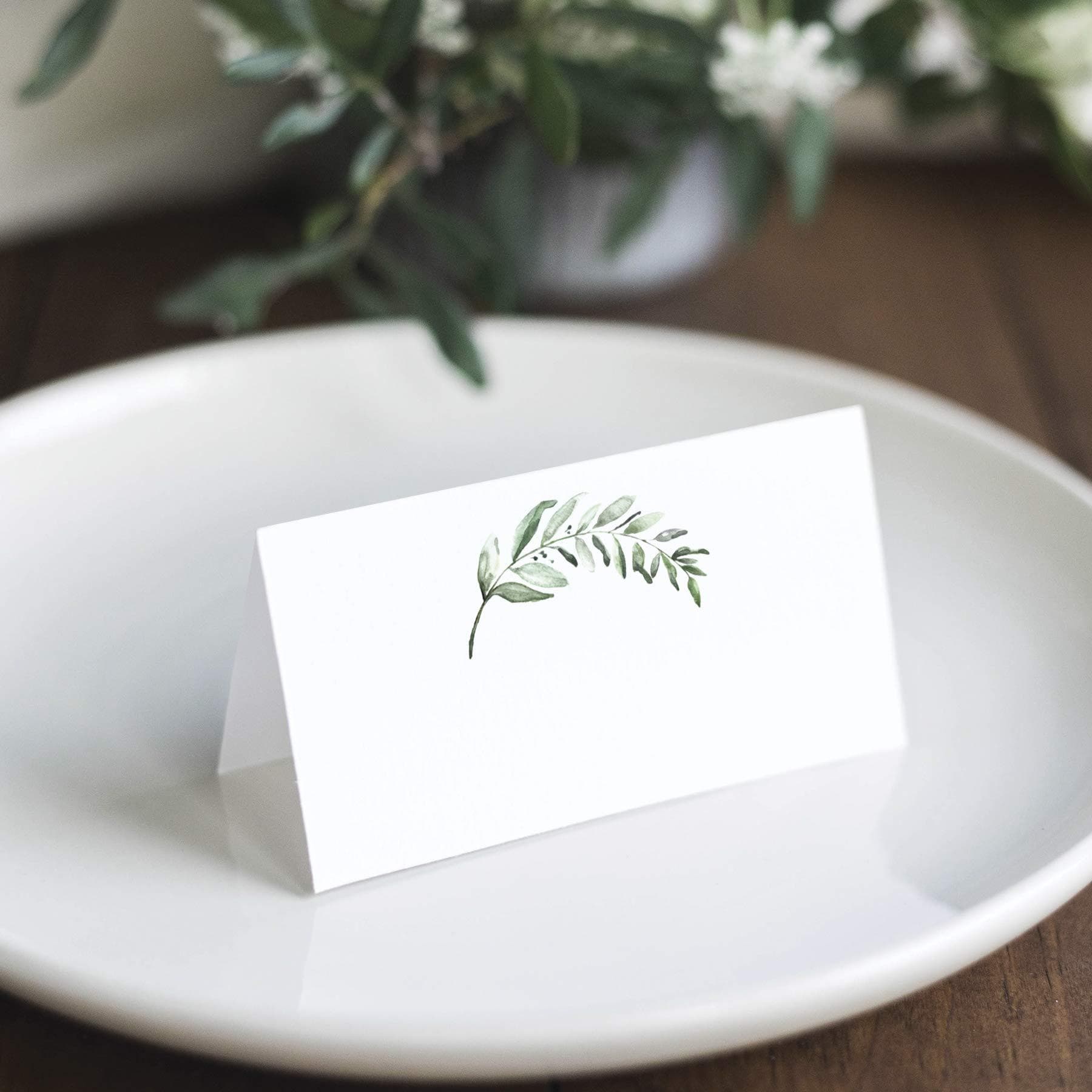 Cross-border Wholesale Green Leaf Watercolor Wedding Dinner Event Seat Fold Card Decorative Card Writable