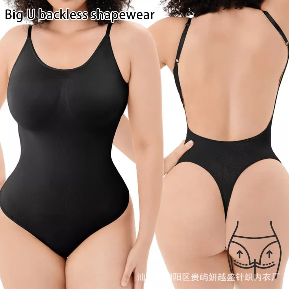 European and American Plus Size Seamless Backless Bodysuit Shapewear Underwear Nylon Fabric Abdomen Control Suitable for All Seasons
