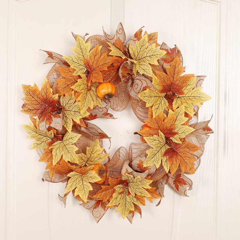 Hongyu Thanksgiving Wreath Small Pumpkin Two-Color Maple Leaf Wreath Home Autumn Decoration Wreath Halloween Amazon
