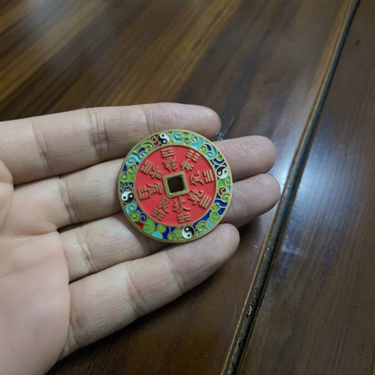 Real Brass Cinnabar Dragon Soaring Across Seas Shan Gui Spending Coin, Enamel Craft Coin, Retro Coin Necklace Pendant