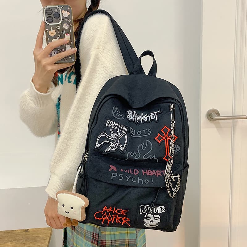 Trendy cool y2k large-capacity hot girl schoolbag letter sticker student class commuting backpack outing travel backpack