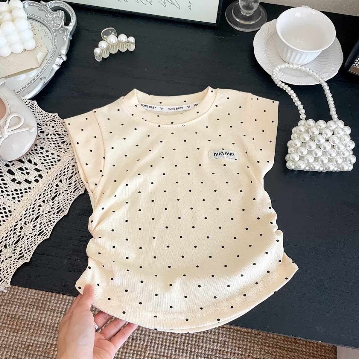 [Parent-Child] New Sweet Polka Dot Girls Short Sleeve 2025 Summer Kids T-Shirt Stylish Versatile Children's Clothing