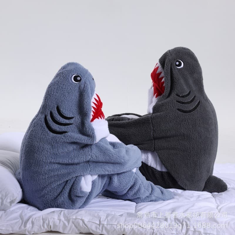 Shark-themed adult ultra-soft blanket, dolphin and whale hoodie, shark sleeping bag, wearable loose-fitting onesie pajamas available now.