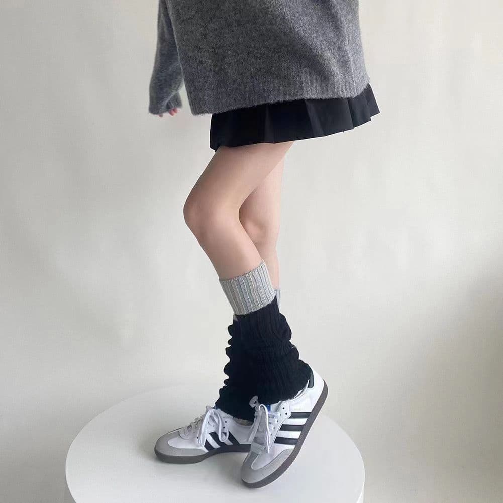 Knitted Sock Boots for Spring and Autumn, Contrast Color Stitching Leg Warmers, Solid Color Versatile Stacking Socks, Gray Warm Leg Warmers, Calf Socks