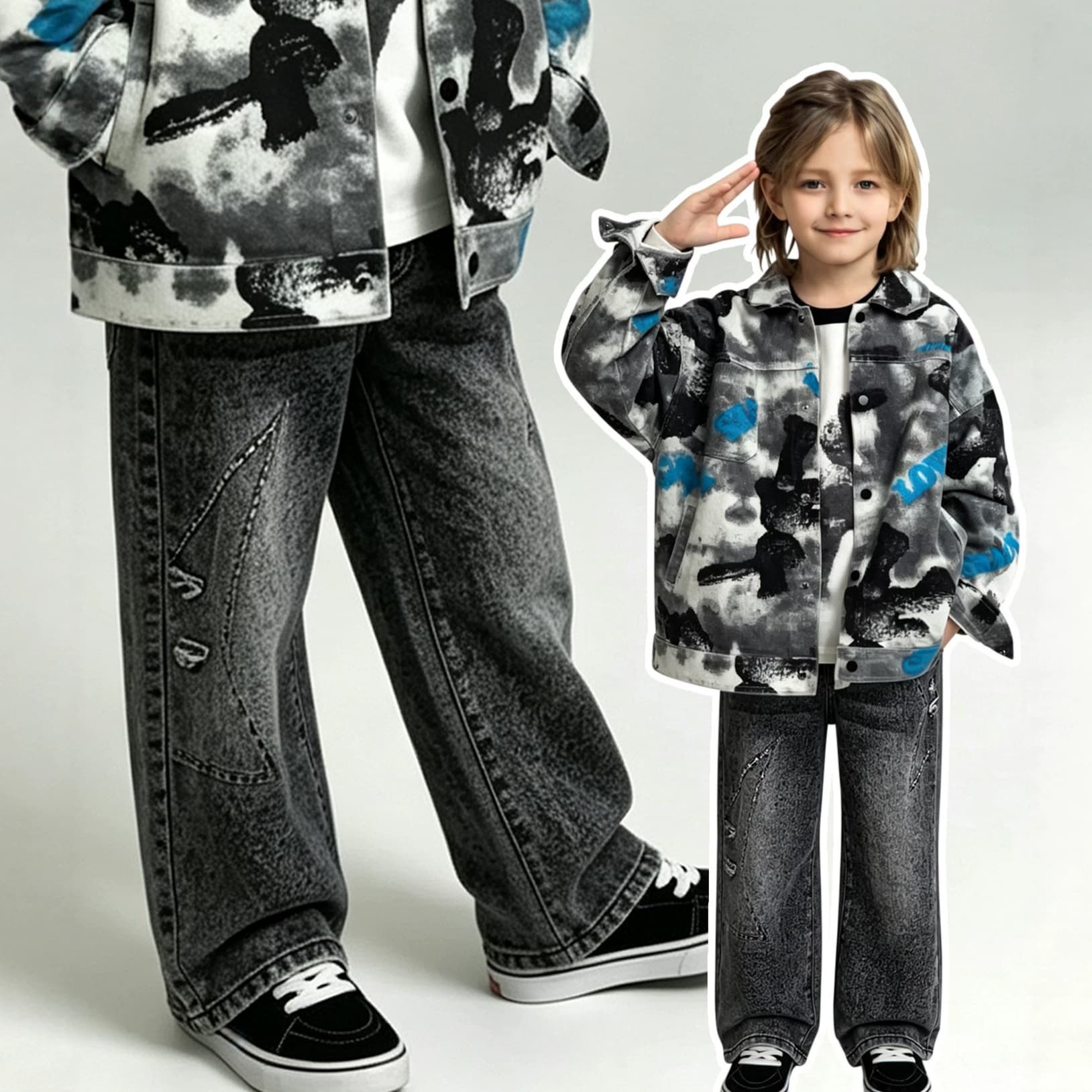 Children's Denim Factory Four-Season Kids Black Embroidered Pants Boys Casual Stretch Jeans In-Stock Wholesale
