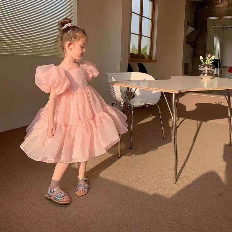 New Summer Girls Princess Dress Korean Style High-End Baby Blue Sweet Dress