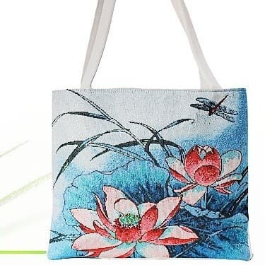 New Fabric Sofa Gold Thread Floral Bag Single Shoulder Bag Large Capacity Tote Bag Canvas Bag Handbag Shopping Bag White with Single Zipper