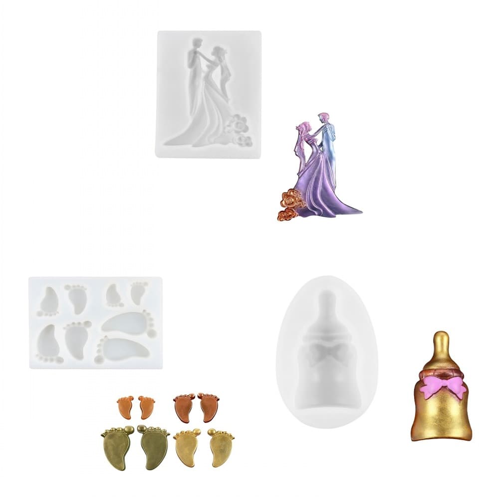 Bride and groom cake baking mold DIY little foot chocolate bottle drip glue aromatherapy plaster TPE mold