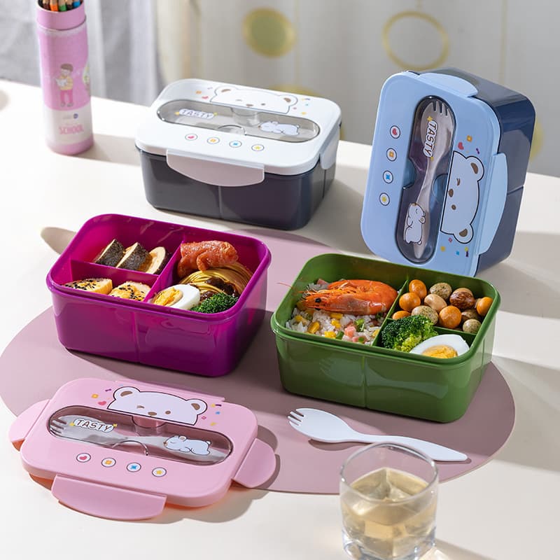 Kids Cartoon Bear Lunch Box and Water Bottle Set Student Compartment Bento Box Travel Portable Meal Box Gift LOGO