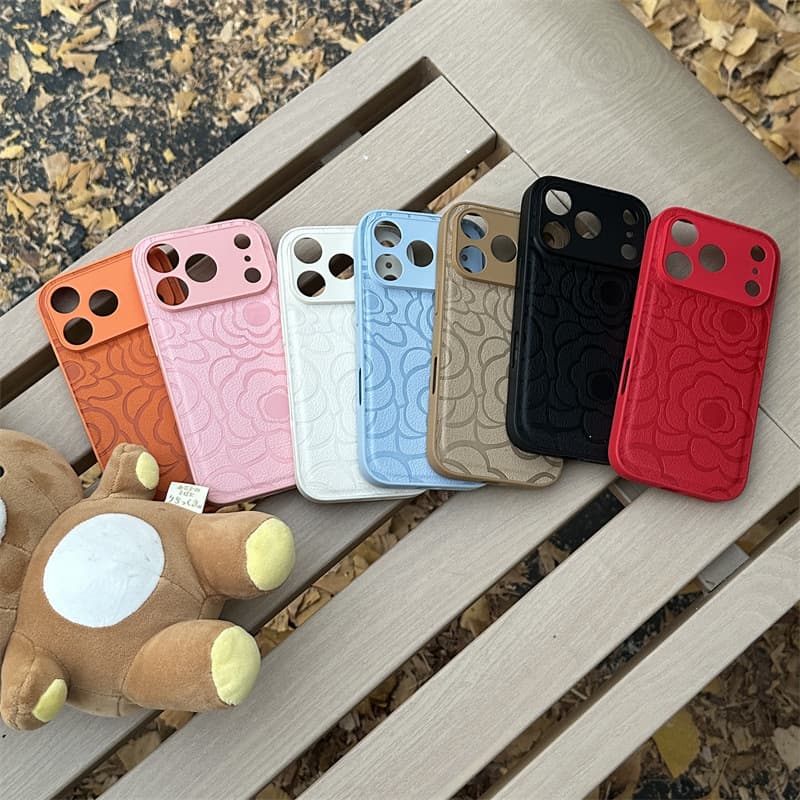 Premium Camellia Leather Texture Case for iPhone 16 Pro Max, Apple 17 New 14/15 Precision Cut 13