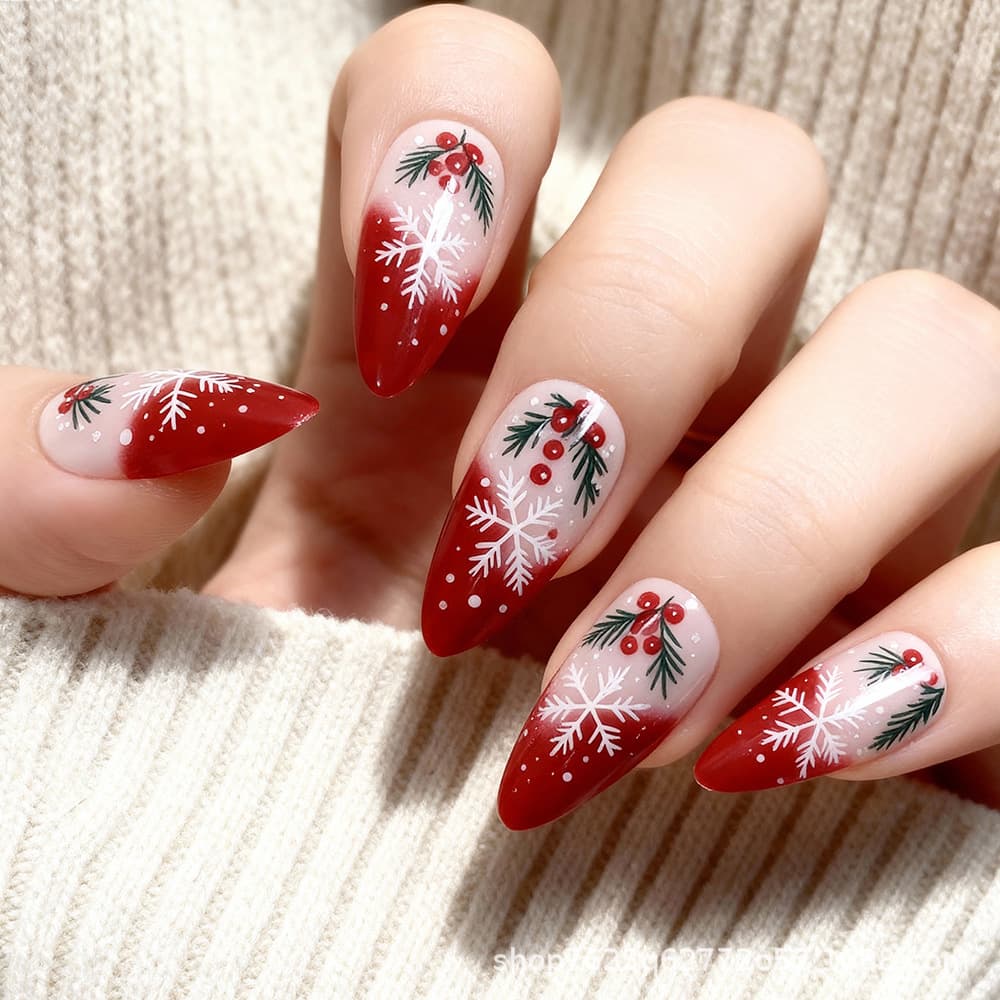 Cross-border 24-piece boxed nail art wearable nails Christmas nail tips short square almond solid color gradient rhinestone false nails
