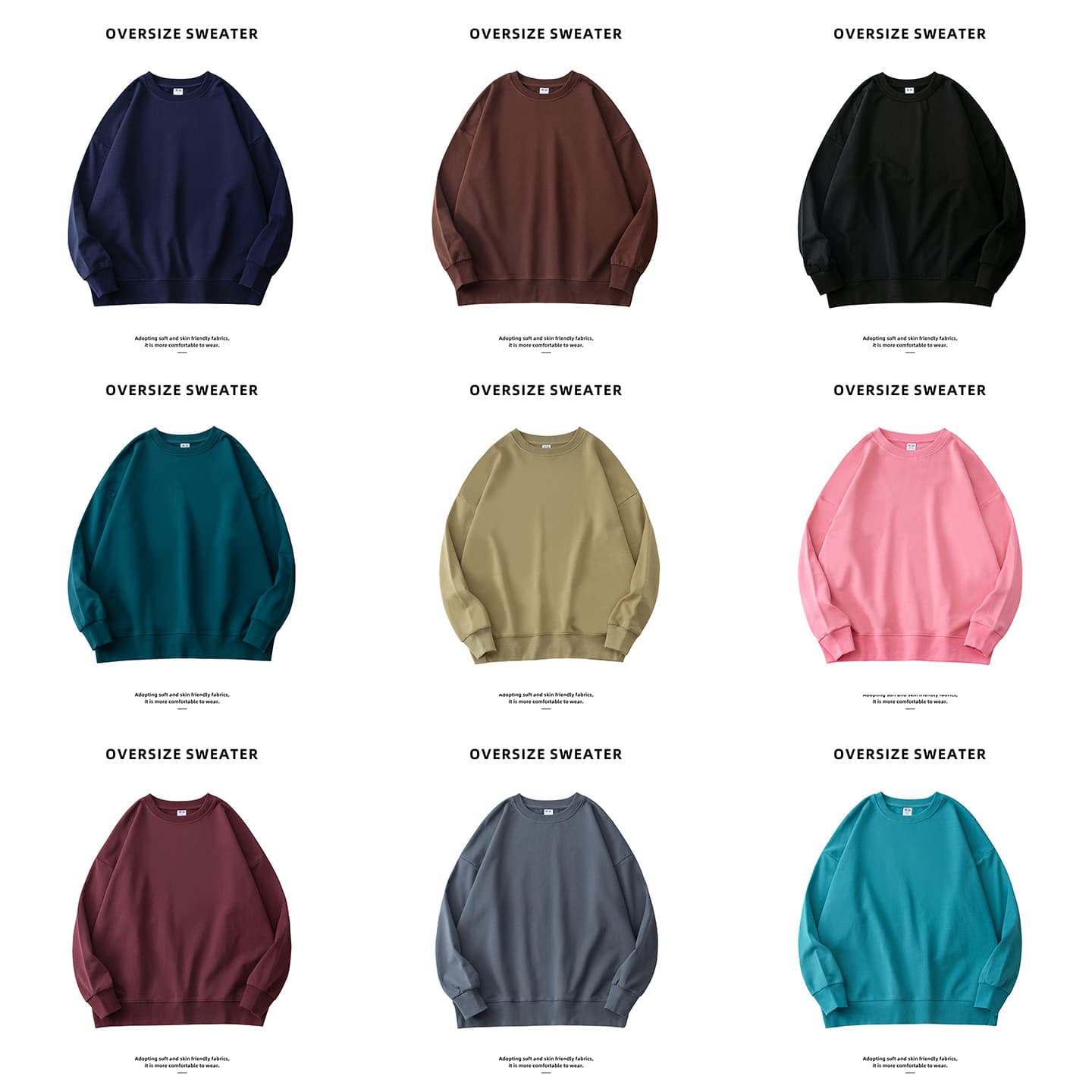 320g Men's Crewneck Sweatshirt Loose Drop Shoulder Ins Streetwear Fall Winter Long Sleeve Thick T-Shirt Casual Solid Color Base Layer