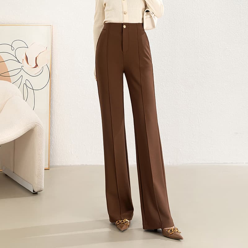 High-Waist Flared Straight-Leg Pants for Women, Caramel Color, Spring and Autumn Casual Trousers, Loose Wide-Leg Floor-Length Pants, Summer Thin Style