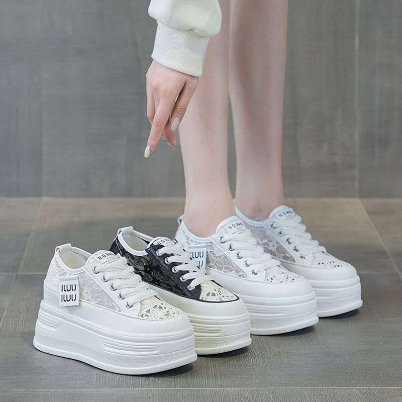 Mesh Breathable White Sneakers for Women 2025 Summer New Style Versatile Thick Sole Height-Increasing Casual Board Shoes