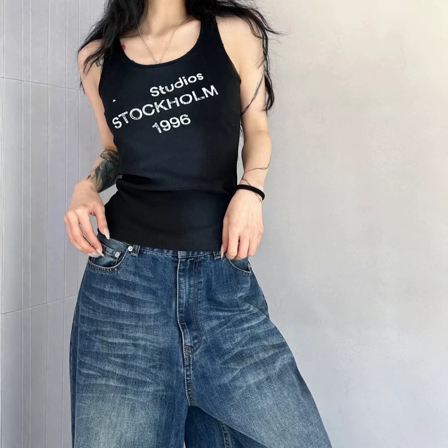 2026 Spring/Summer New American Vintage Trendy Fitted Round Neck Letter Print Sleeveless Vest Top