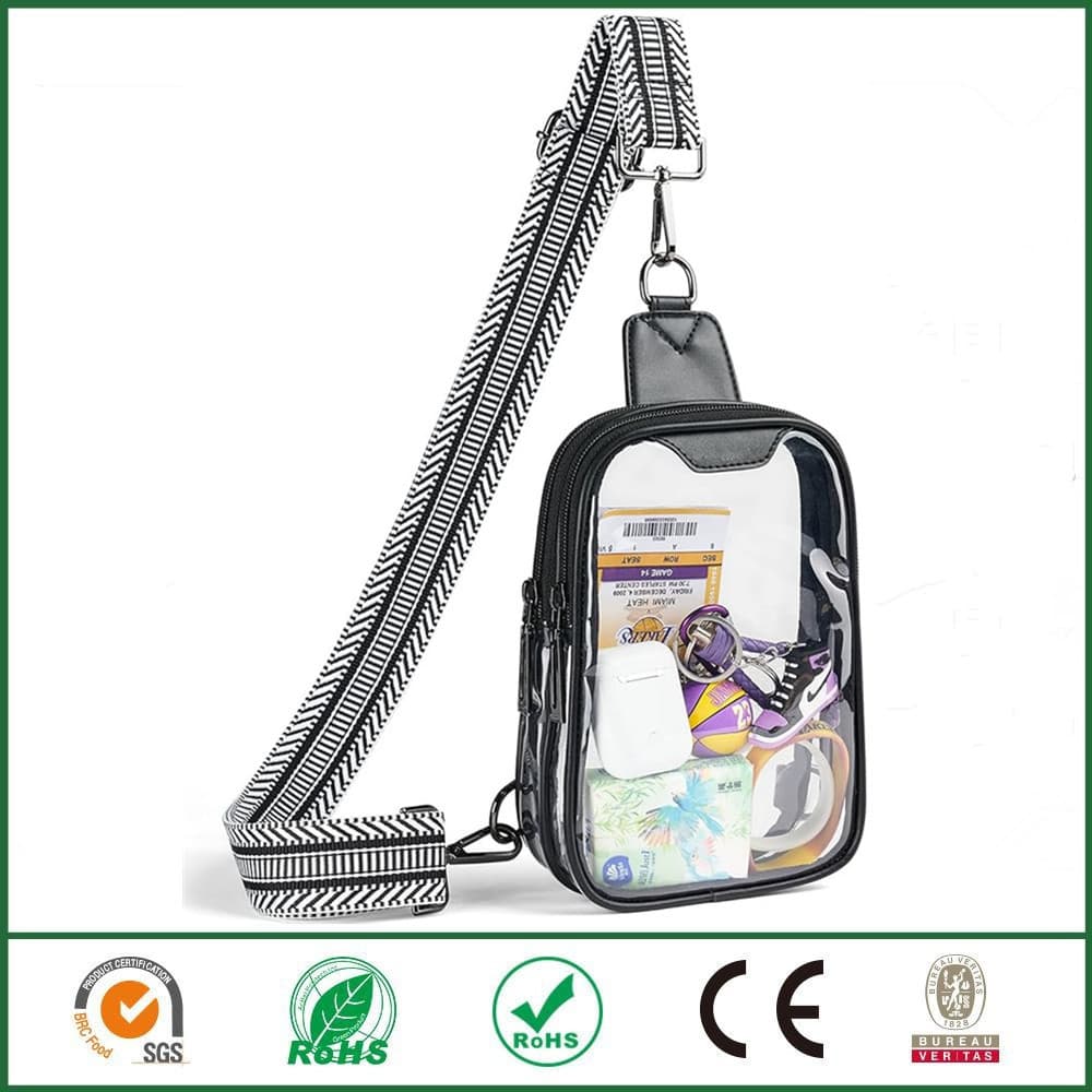 Double zipper transparent bag suitable for sports cross-body sports backpack for men and women in stadium for sports events and concerts