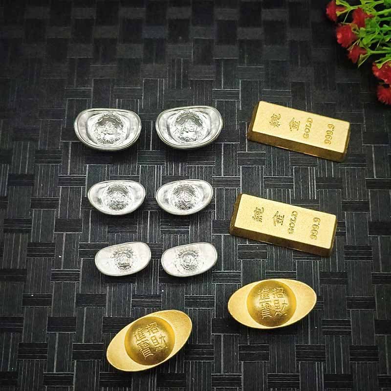 Gold Bar Gold Nugget Yuanbao Sand Gold Craft Silver Ingot 9999 Solid Fu Character Opening Relocation Decoration Factory Direct Sale