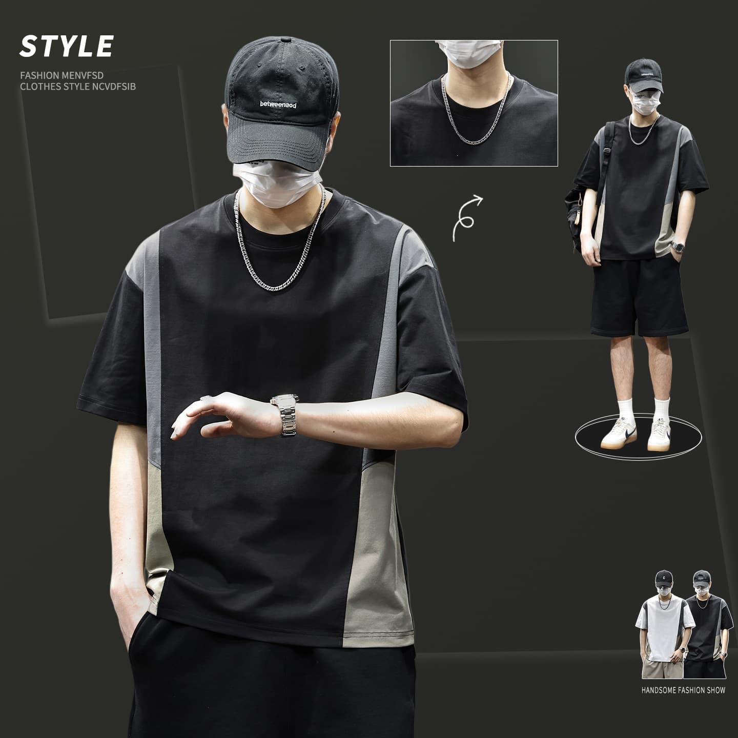 80 cool cotton contrast stitching short-sleeved T-shirt 2026 new men's summer casual breathable short-sleeved T-shirt white