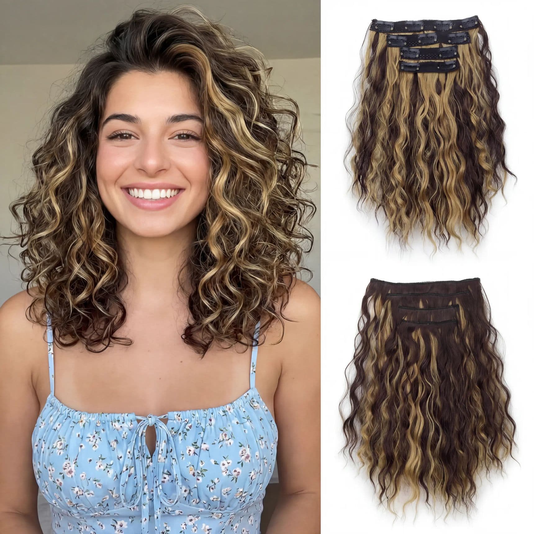 Cross-border foreign trade European and American hot-selling 4-piece wig set short water ripple BB clip hair 4-piece hair extension wig