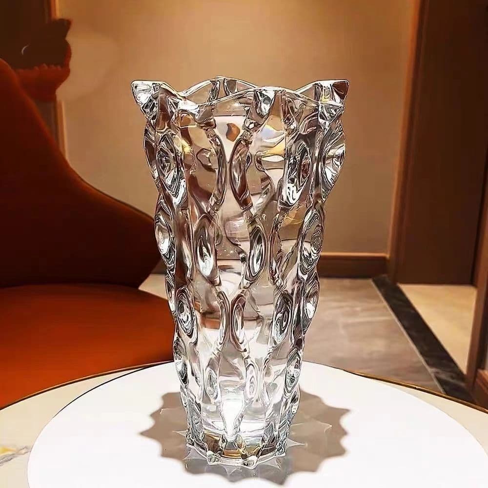 Czech Imported Thick Crystal Glass Vase Ornament, High-End Living Room Dining Table Decoration, Glass Hydroponic Fresh Flower Vessel