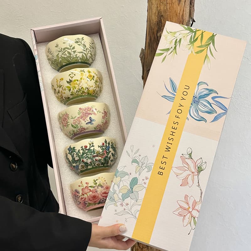 Floral Ceramic Rice Bowl Set 2025 New High-Aesthetic Dining Bowl Personal Tableware Gift
