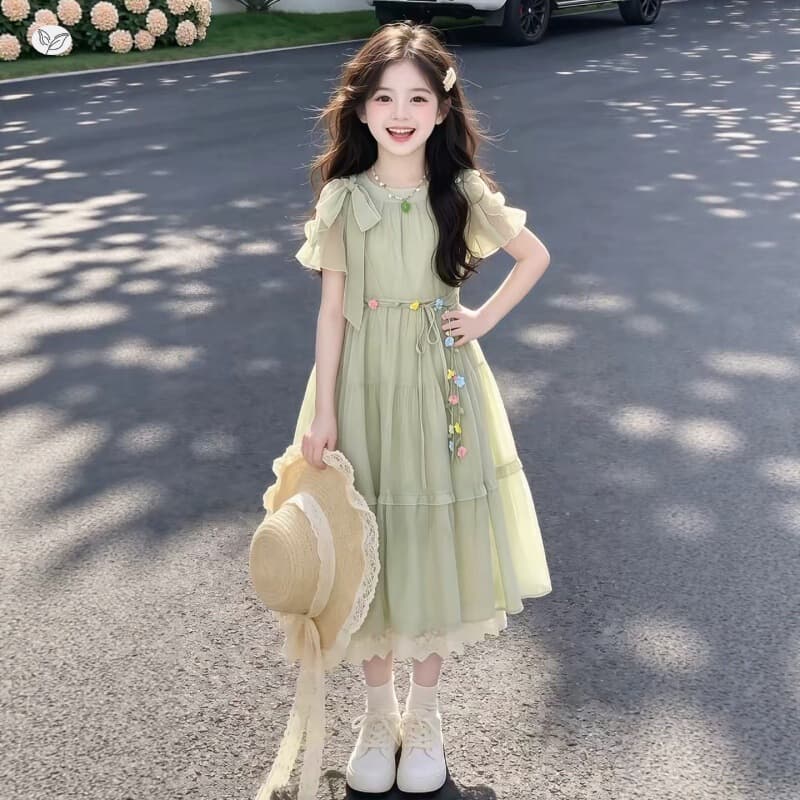 Girls' Halter Neck Dress 2026 Summer New Style for Older Children, Forest Style Off-Shoulder Princess Dress, Children's Vacation Beach Dress