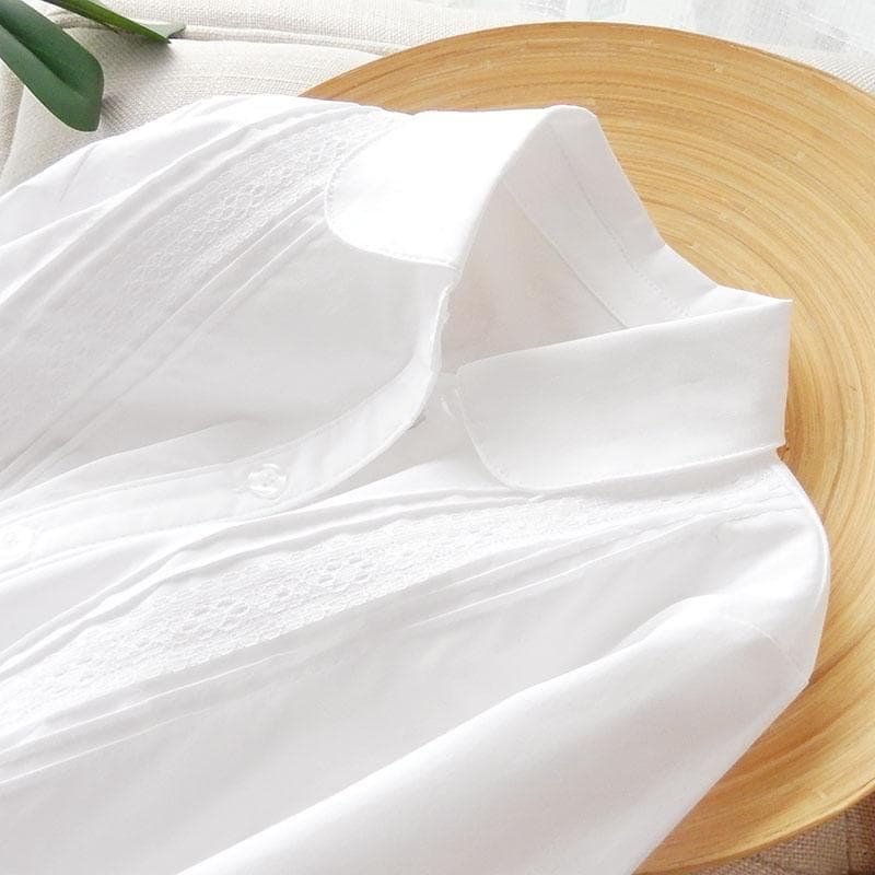Girls' white long-sleeved cotton shirt, school uniform for primary and secondary school students, performance costume, children's clothing, shirt.