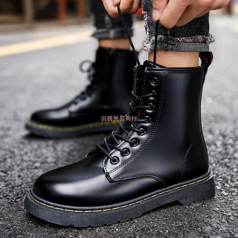 2025 New Style High-Top Black Martin Work Boots for Men - Motorcycle Retro British Style Men's Shoes