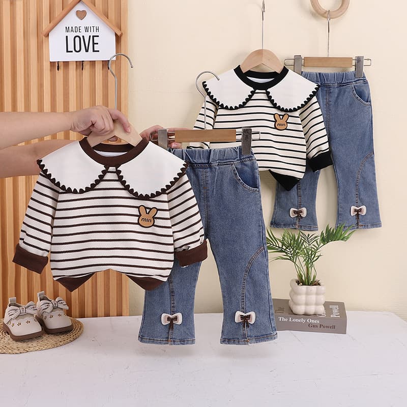 Girls Autumn Fashion Striped Sweatshirt Long Sleeve Set 0-5 Years 1 New Style Kids Clothes Baby Spring Autumn Two-Piece Set