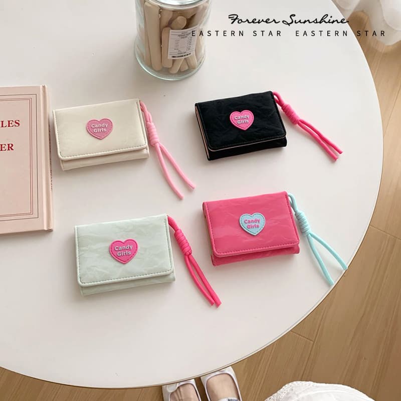 Lanyard Wallet ~ Korean INS Heart Candy Wallet Women Simple Short Wallet Wholesale Tri-fold Student