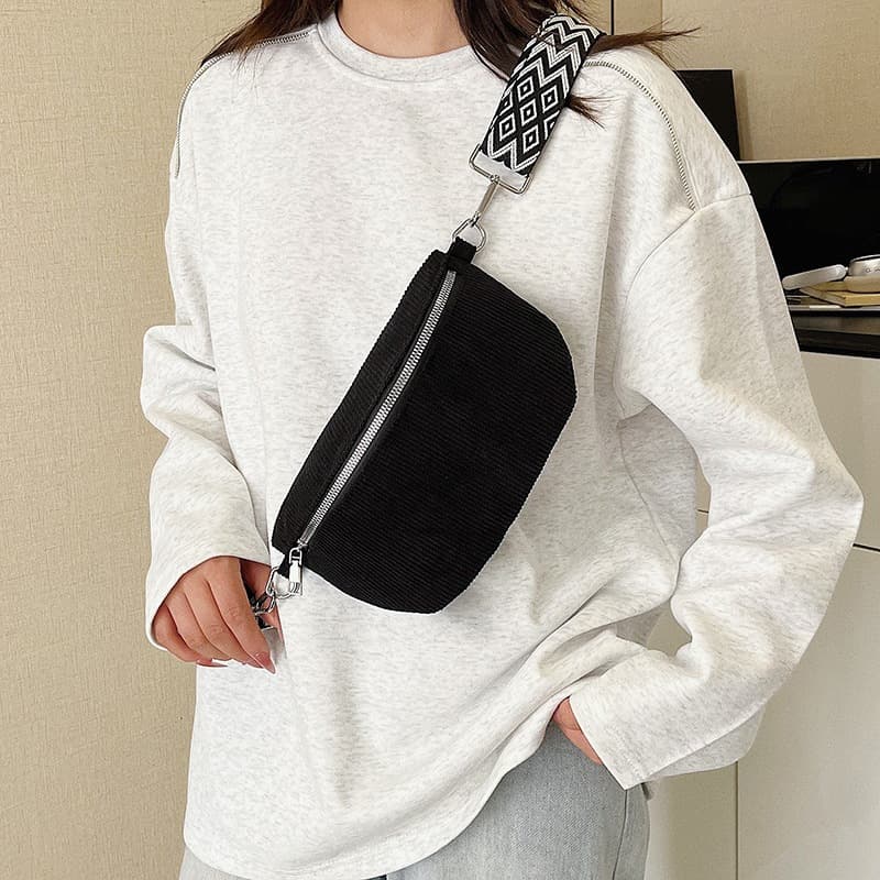 Cross-border popular corduroy waist bag cross-border wholesale large capacity versatile simple wide shoulder strap chest bag cross-body coin purse