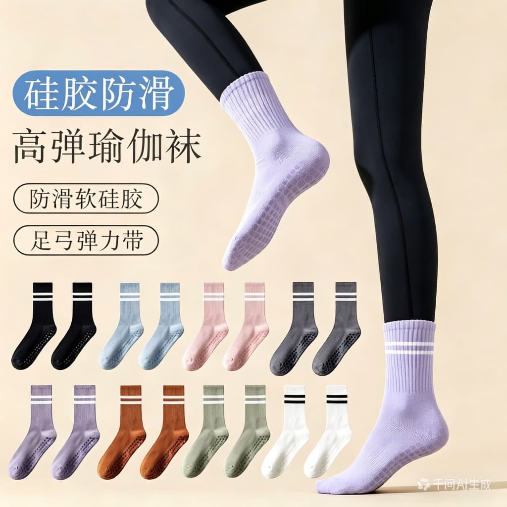 Yoga Socks for Women, Pilates Socks, Mid-Calf Grip Socks for Barre, Floor Socks, Non-Slip Running Socks for Women
