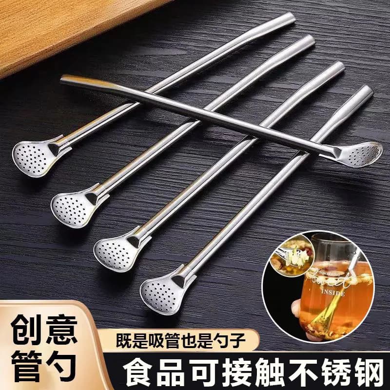 304 Stainless Steel Straw Spoon, Detachable Coffee Milk Tea Stirrer, Mate Tea Spoon, Detachable Stainless Steel Filter Straw